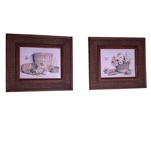 Vintage 1981 Homeco Claudessa Carter Floral Butterfly Basket Set Faux Wicker